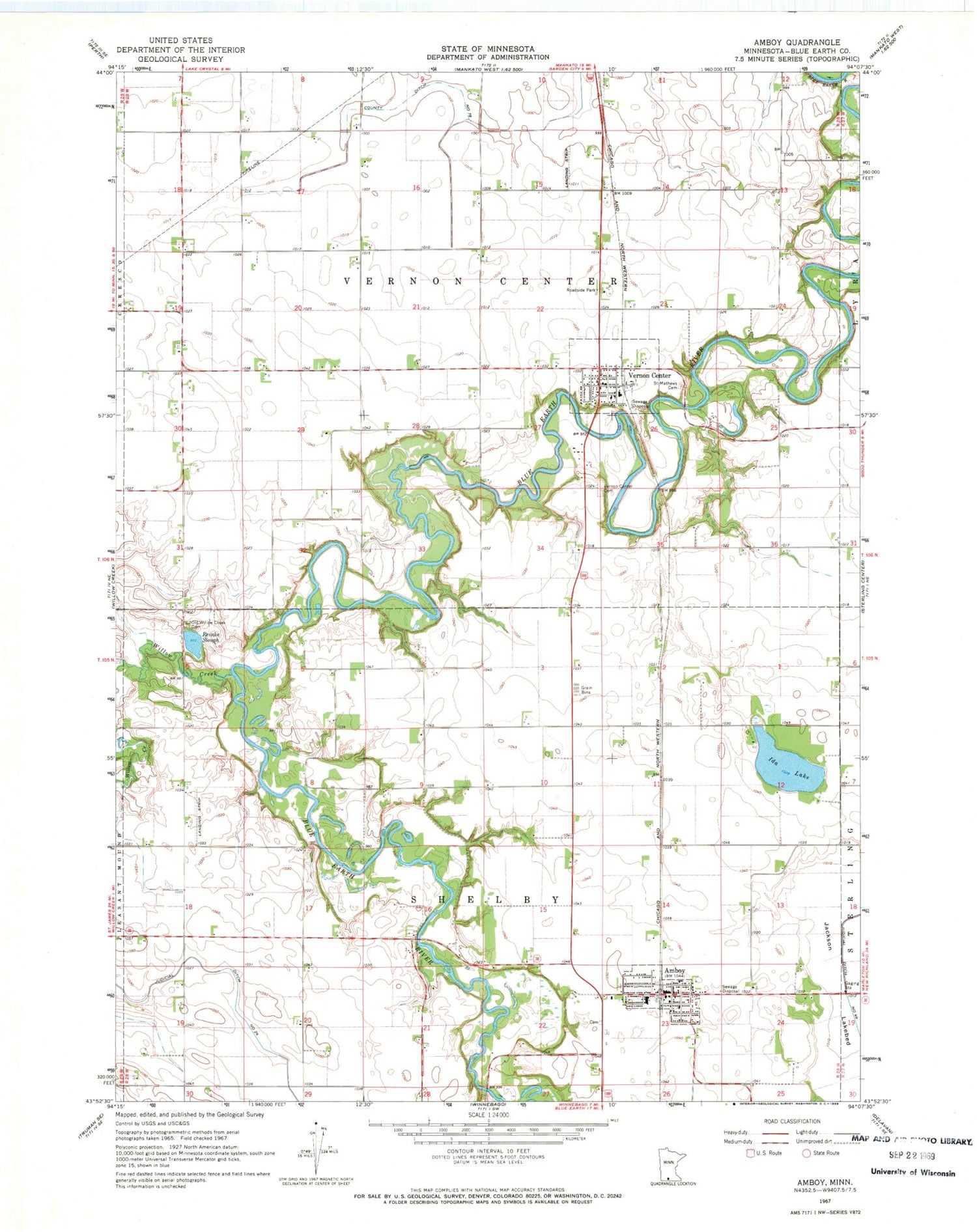 Classic USGS Amboy Minnesota 7.5'x7.5' Topo Map Image