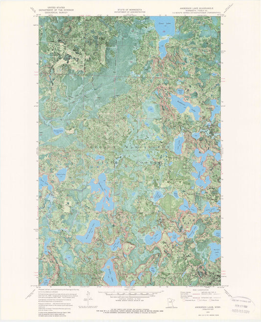 Classic USGS Anderson Lake Minnesota 7.5'x7.5' Topo Map Image