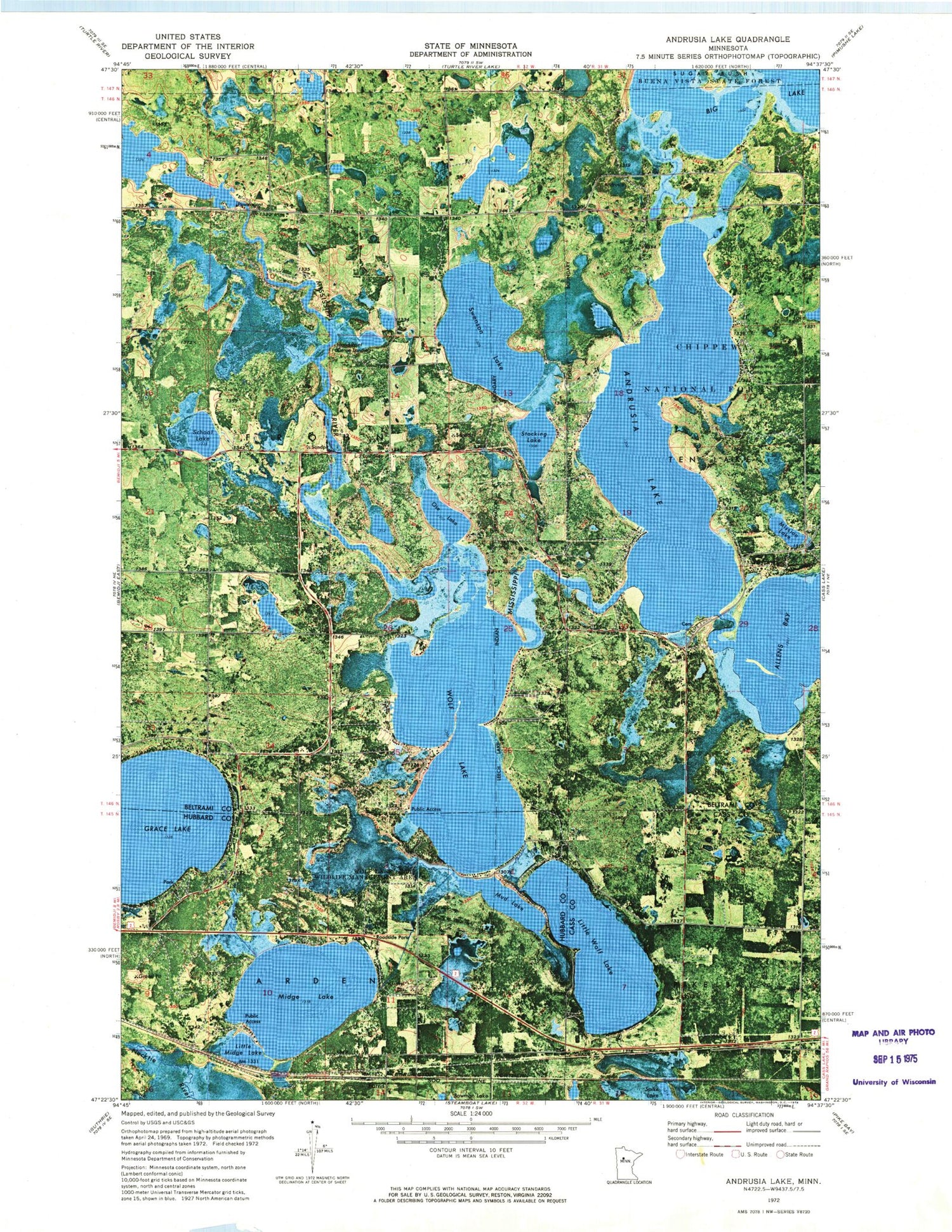 Classic USGS Andrusia Lake Minnesota 7.5'x7.5' Topo Map Image