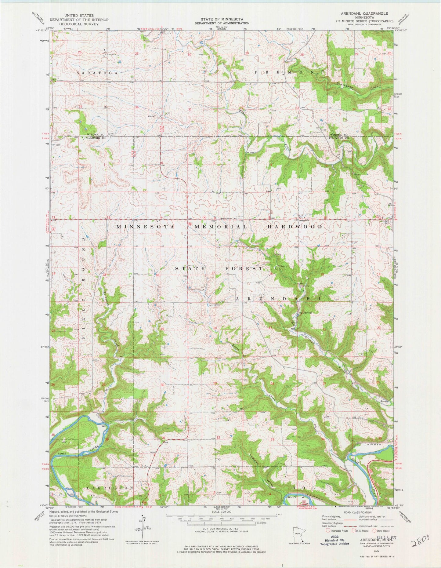 Classic USGS Arendahl Minnesota 7.5'x7.5' Topo Map Image