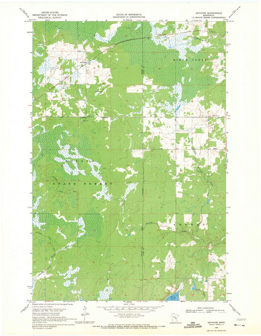Classic USGS Arthyde Minnesota 7.5'x7.5' Topo Map Image