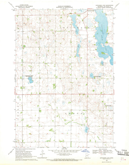 Classic USGS Artichoke Lake Minnesota 7.5'x7.5' Topo Map Image
