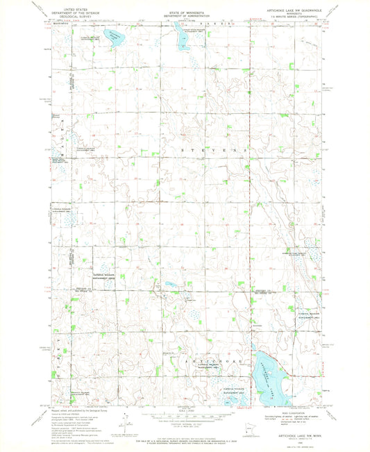 Classic USGS Artichoke Lake NW Minnesota 7.5'x7.5' Topo Map Image