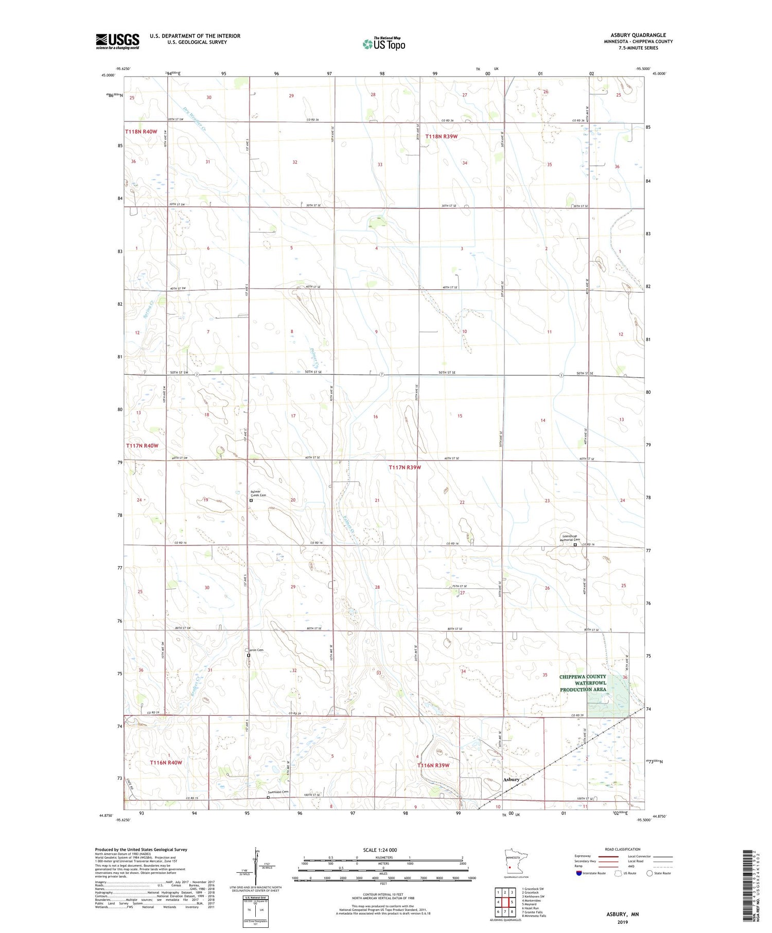 Asbury Minnesota US Topo Map Image