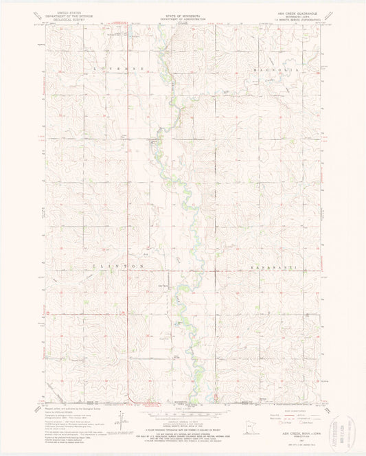 Classic USGS Ash Creek Minnesota 7.5'x7.5' Topo Map Image