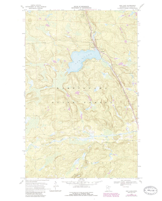 Classic USGS Ash Lake Minnesota 7.5'x7.5' Topo Map Image