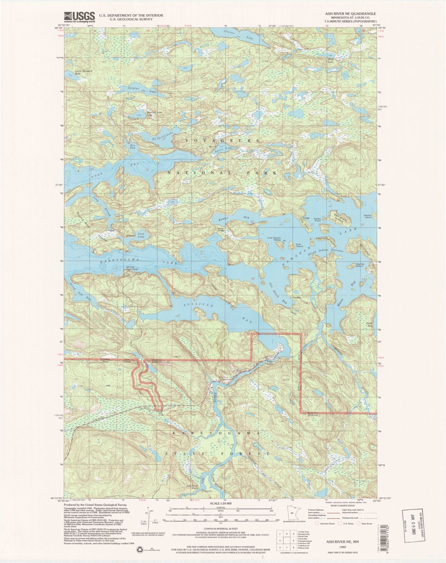 Classic USGS Ash River NE Minnesota 7.5'x7.5' Topo Map Image
