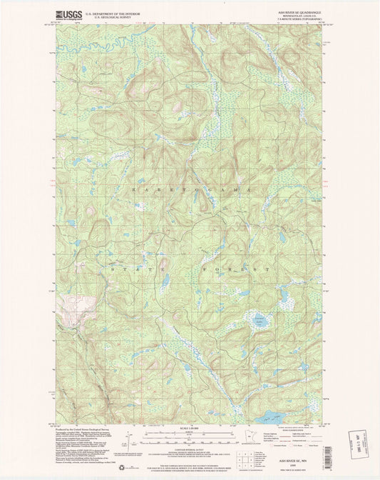 Classic USGS Ash River SE Minnesota 7.5'x7.5' Topo Map Image