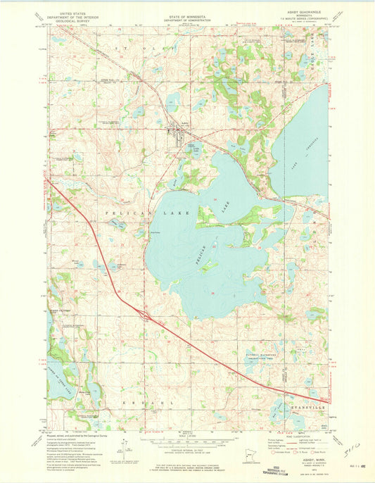 Classic USGS Ashby Minnesota 7.5'x7.5' Topo Map Image