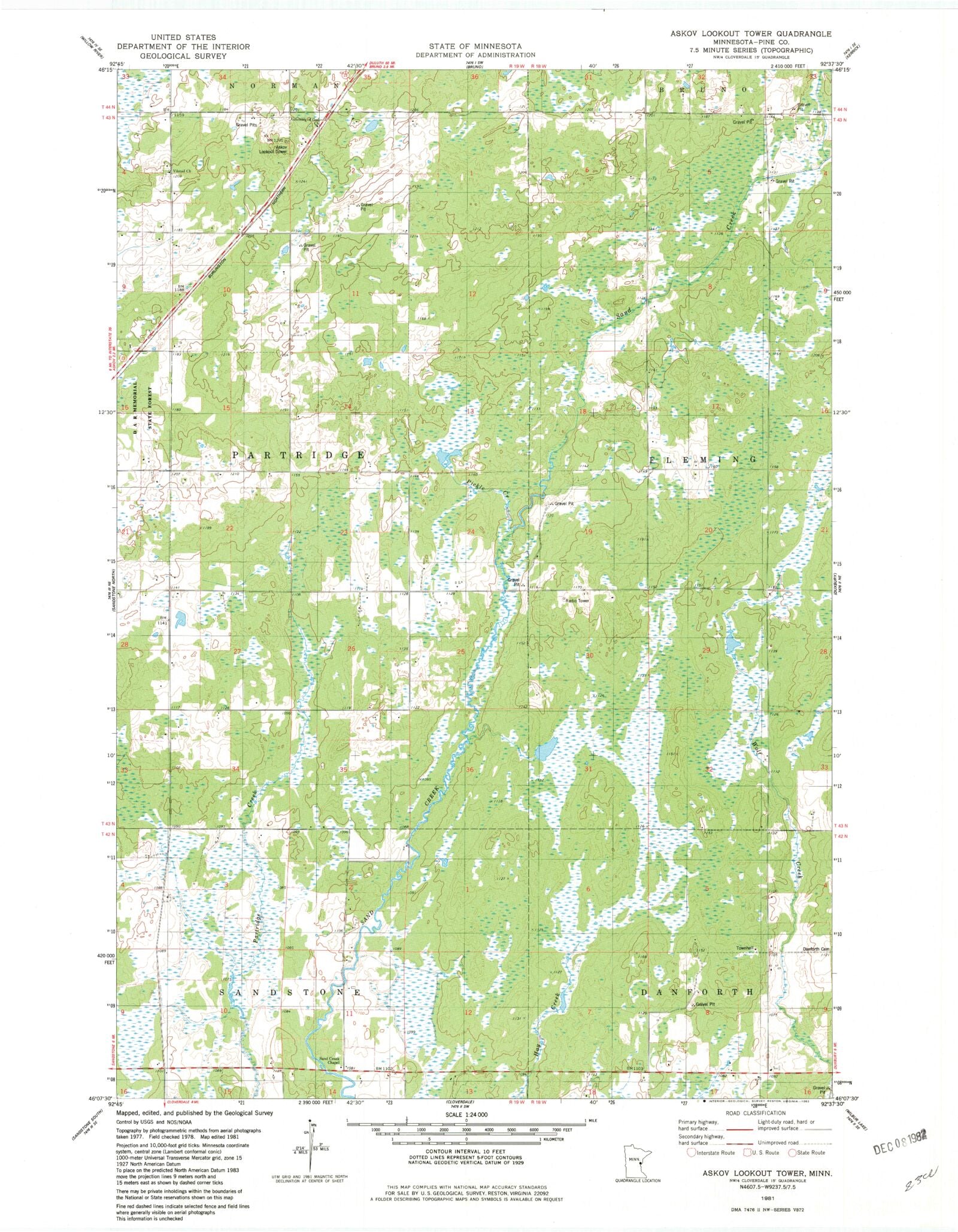 Classic USGS Askov Lookout Tower Minnesota 7.5'x7.5' Topo