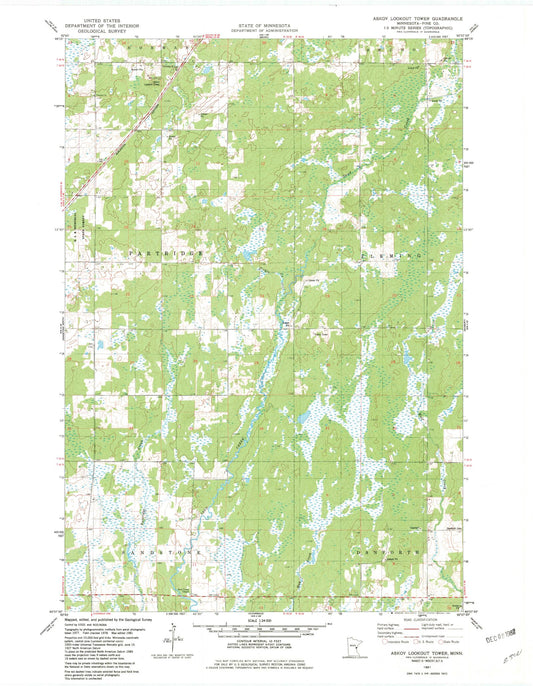 Classic USGS Askov Lookout Tower Minnesota 7.5'x7.5' Topo Map Image