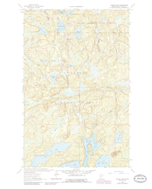 Classic USGS Astrid Lake Minnesota 7.5'x7.5' Topo Map Image