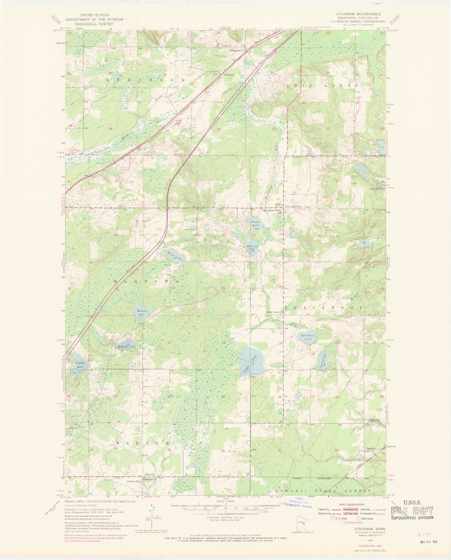 Classic USGS Atkinson Minnesota 7.5'x7.5' Topo Map Image