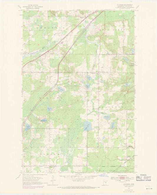 Classic USGS Atkinson Minnesota 7.5'x7.5' Topo Map Image
