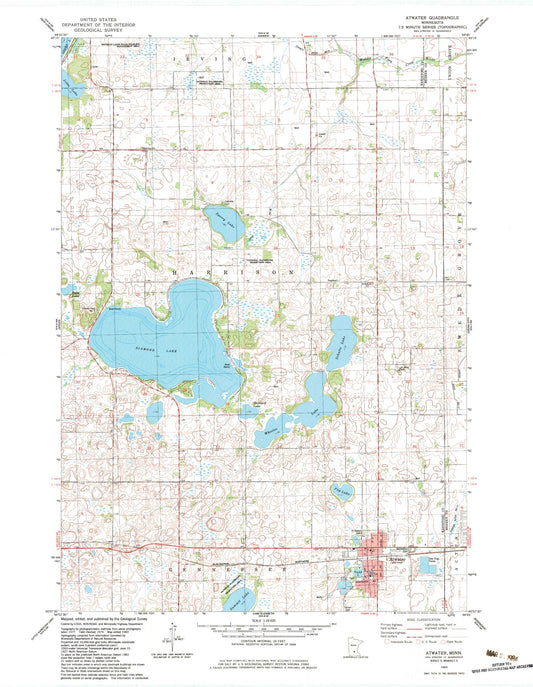 Classic USGS Atwater Minnesota 7.5'x7.5' Topo Map Image