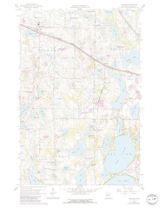 Classic USGS Audubon Minnesota 7.5'x7.5' Topo Map Image