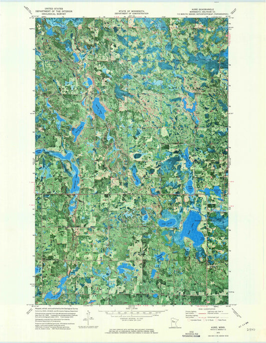 Classic USGS Aure Minnesota 7.5'x7.5' Topo Map Image