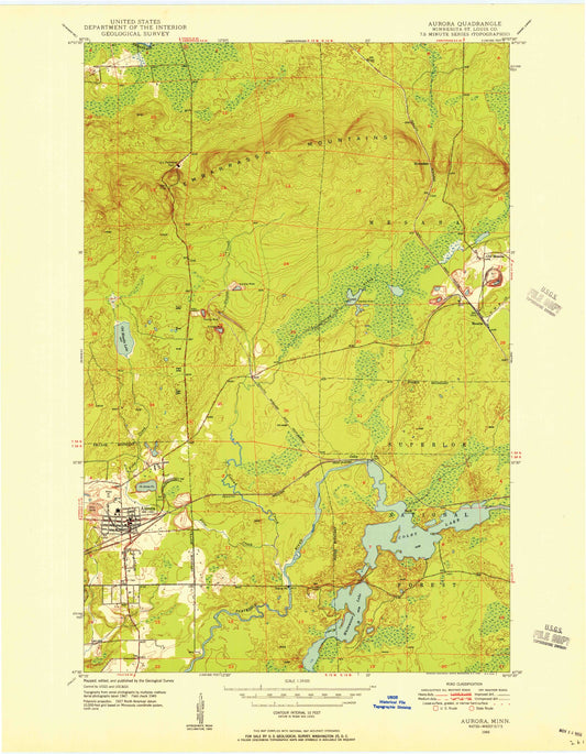 Classic USGS Aurora Minnesota 7.5'x7.5' Topo Map Image