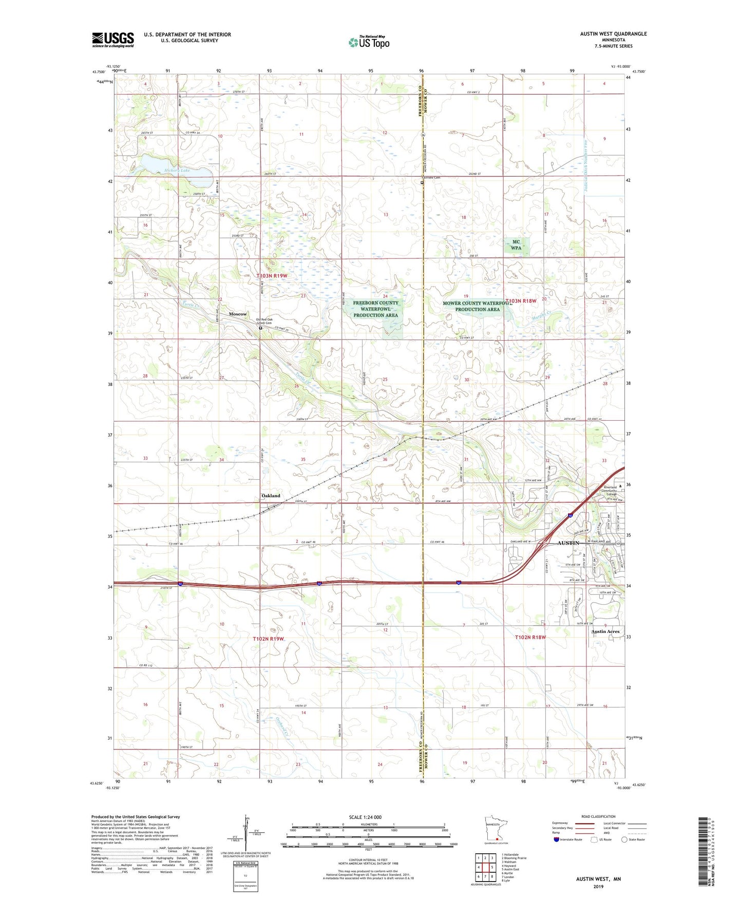 Austin West Minnesota US Topo Map Image