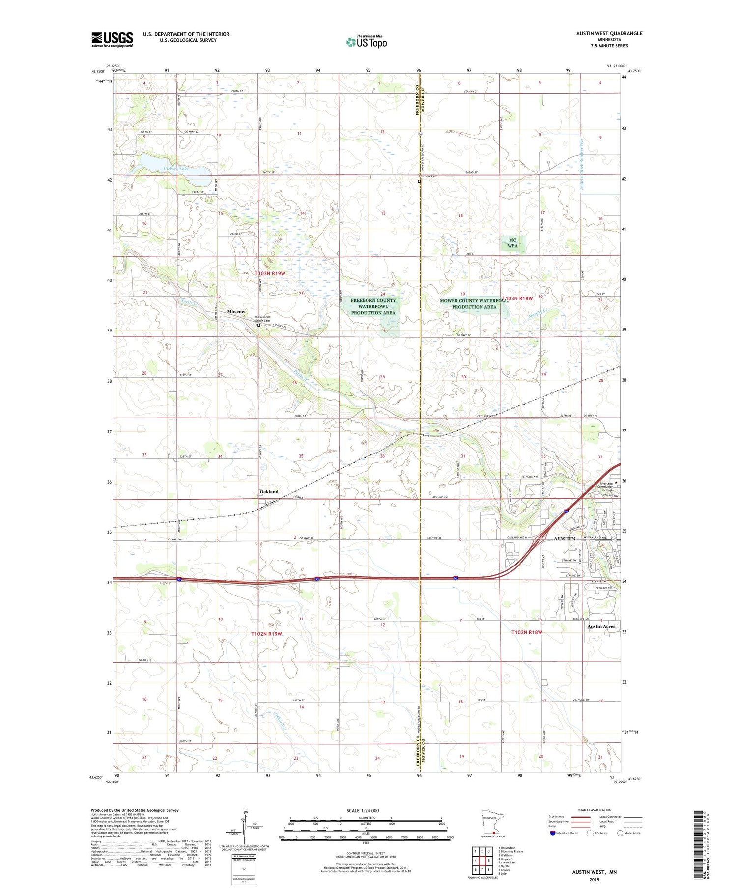 Austin West Minnesota US Topo Map Image