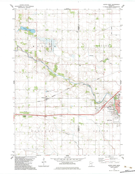 Classic USGS Austin West Minnesota 7.5'x7.5' Topo Map Image