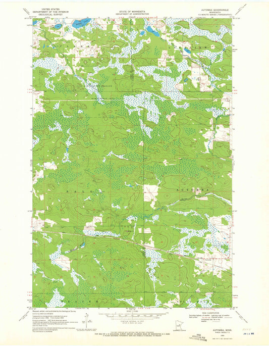 Classic USGS Automba Minnesota 7.5'x7.5' Topo Map Image