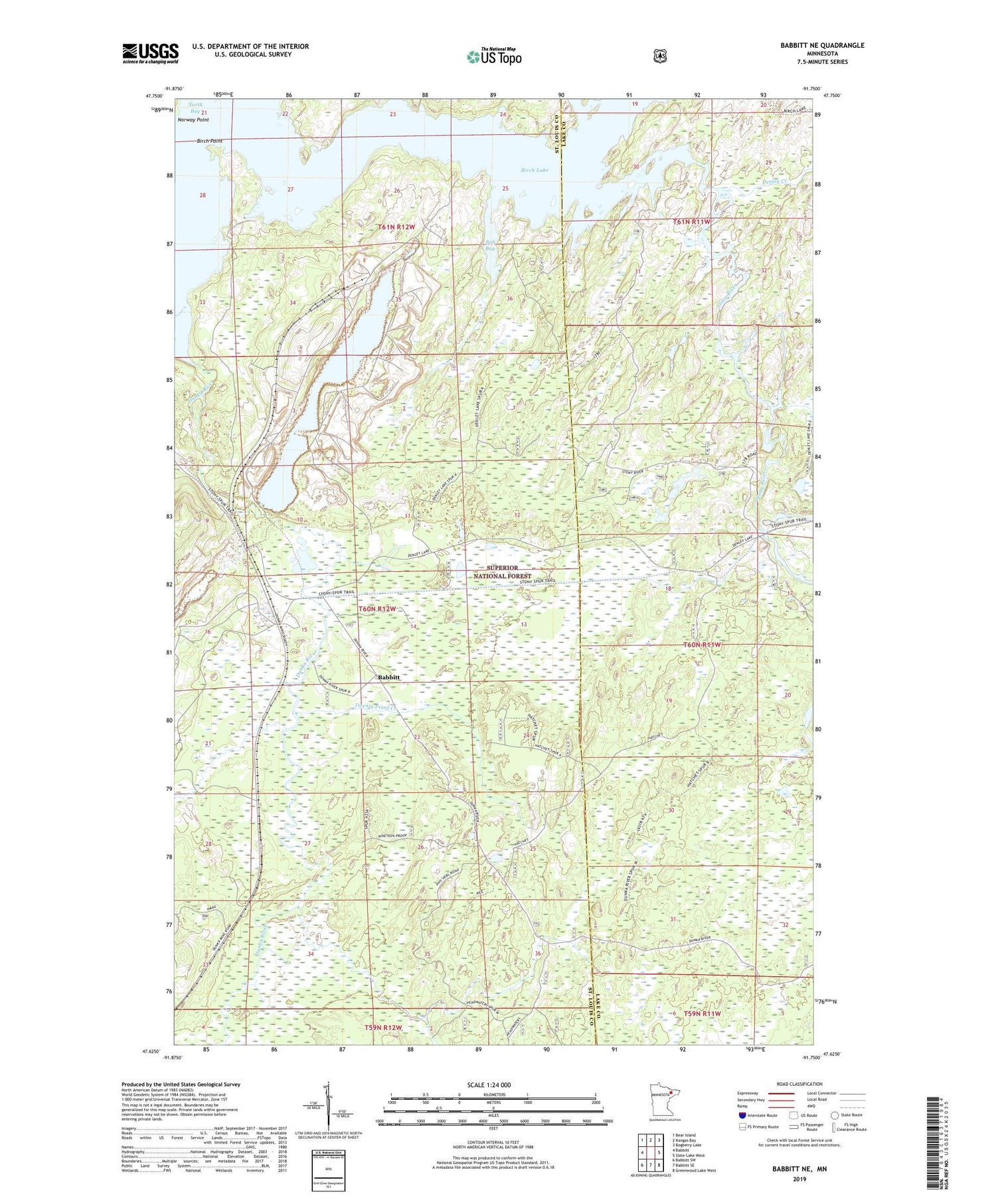 Babbitt NE Minnesota US Topo Map Image
