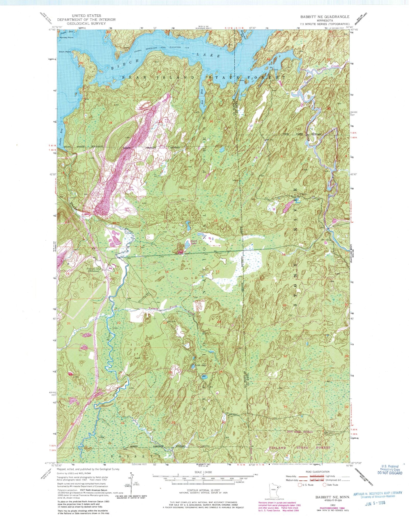 Classic USGS Babbitt NE Minnesota 7.5'x7.5' Topo Map – MyTopo Map Store
