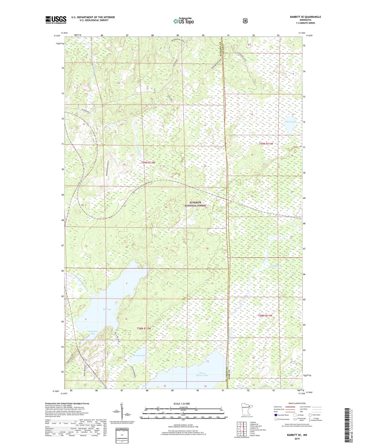 Babbitt SE Minnesota US Topo Map Image