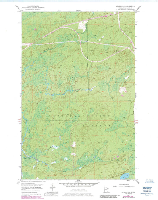 Classic USGS Babbitt SW Minnesota 7.5'x7.5' Topo Map Image