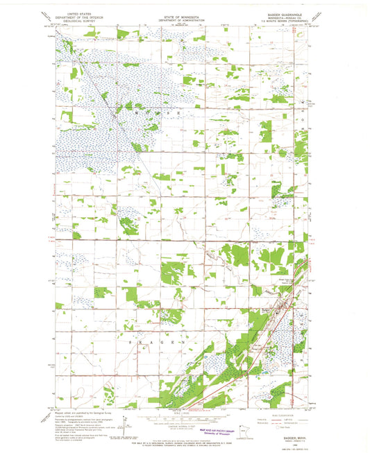 Classic USGS Badger Minnesota 7.5'x7.5' Topo Map Image