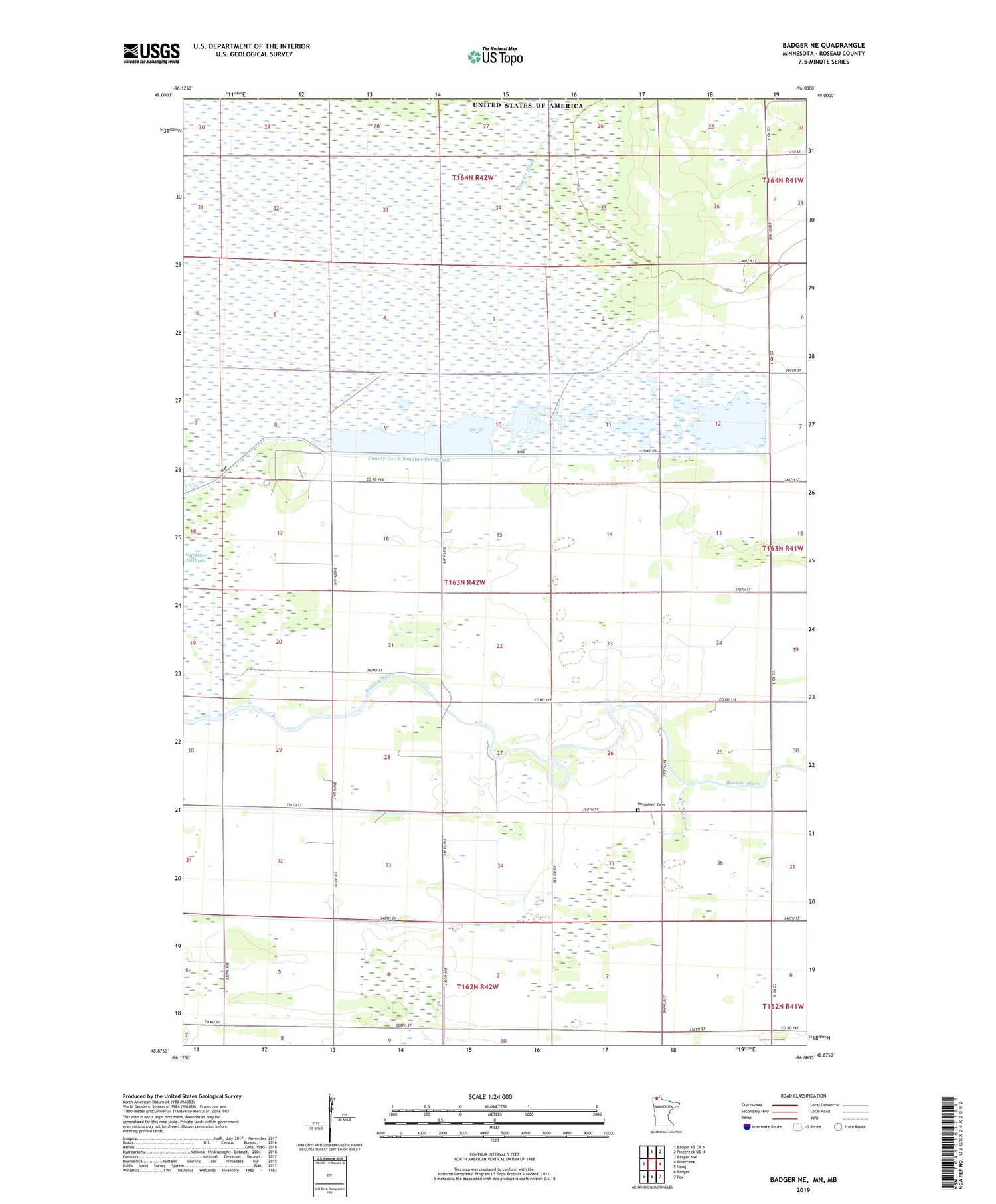 Badger NE Minnesota US Topo Map Image