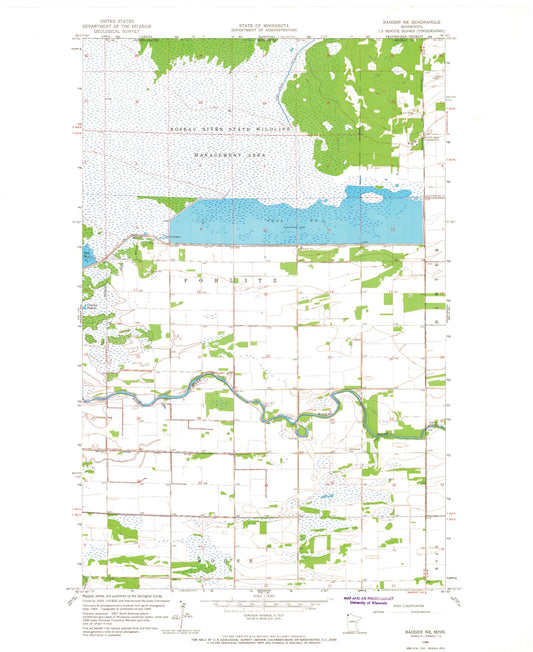 Classic USGS Badger NE Minnesota 7.5'x7.5' Topo Map Image