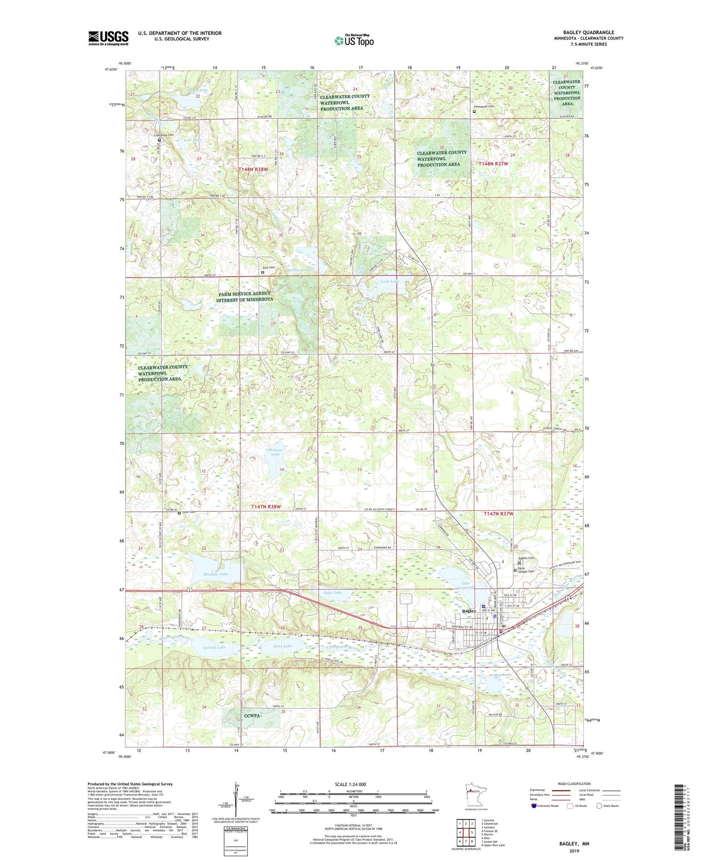 Bagley Minnesota US Topo Map Image