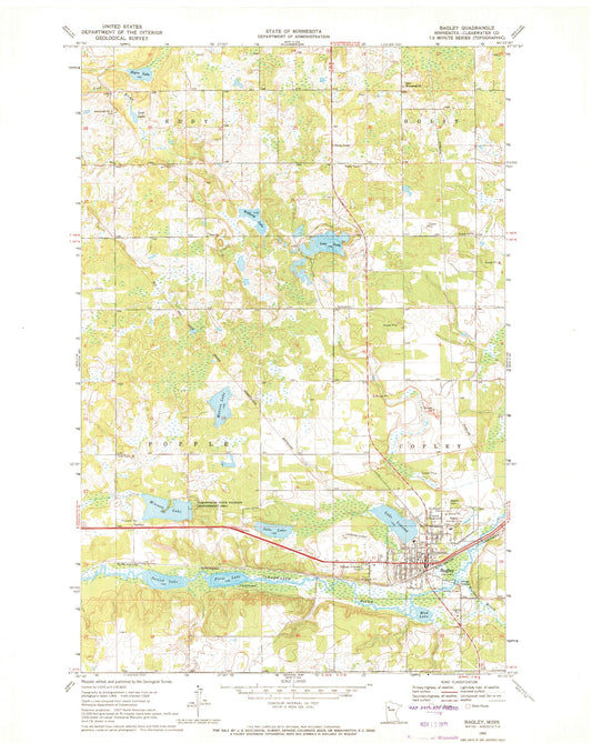 Classic USGS Bagley Minnesota 7.5'x7.5' Topo Map Image