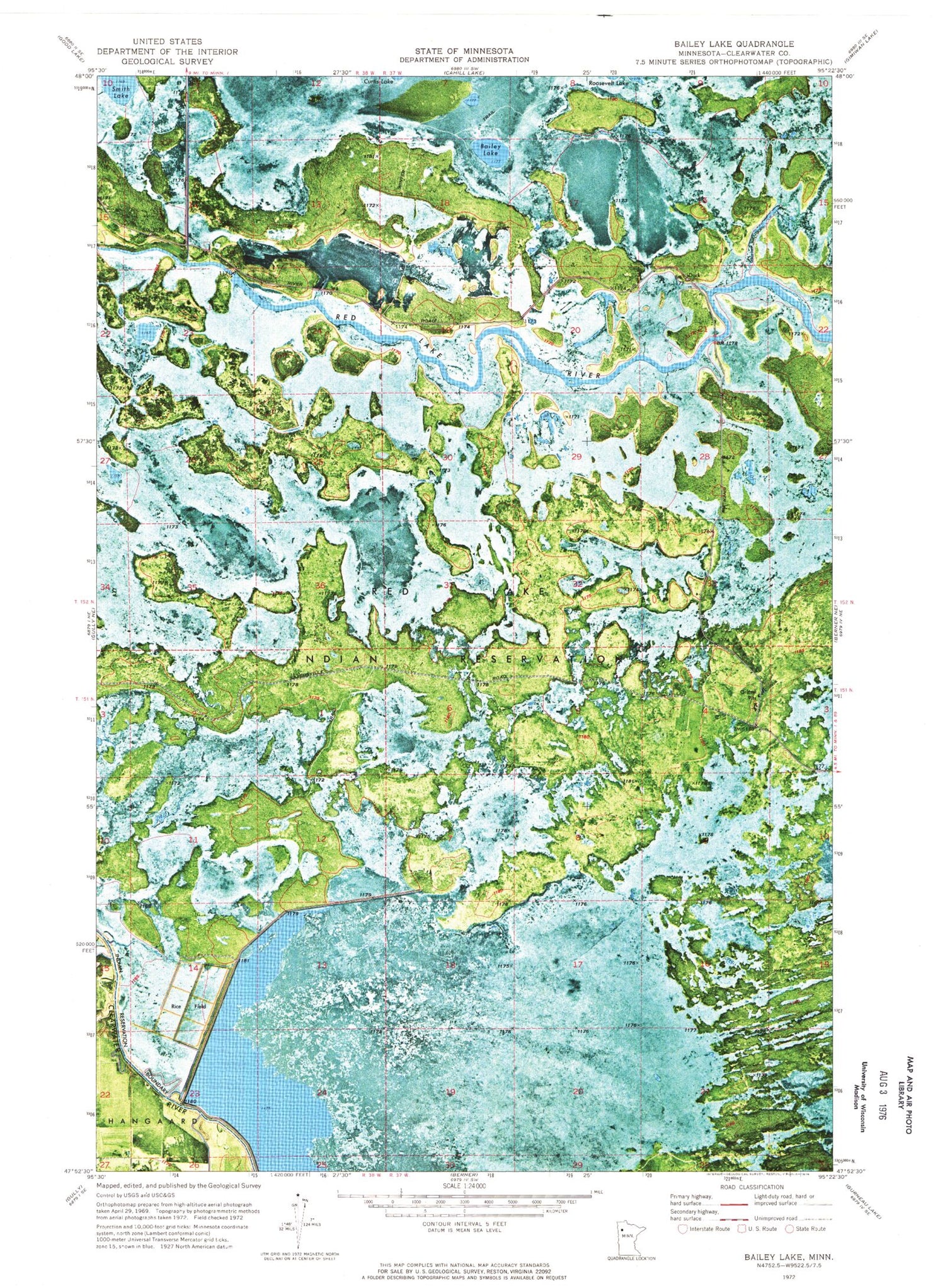 Classic USGS Bailey Lake Minnesota 7.5'x7.5' Topo Map Image