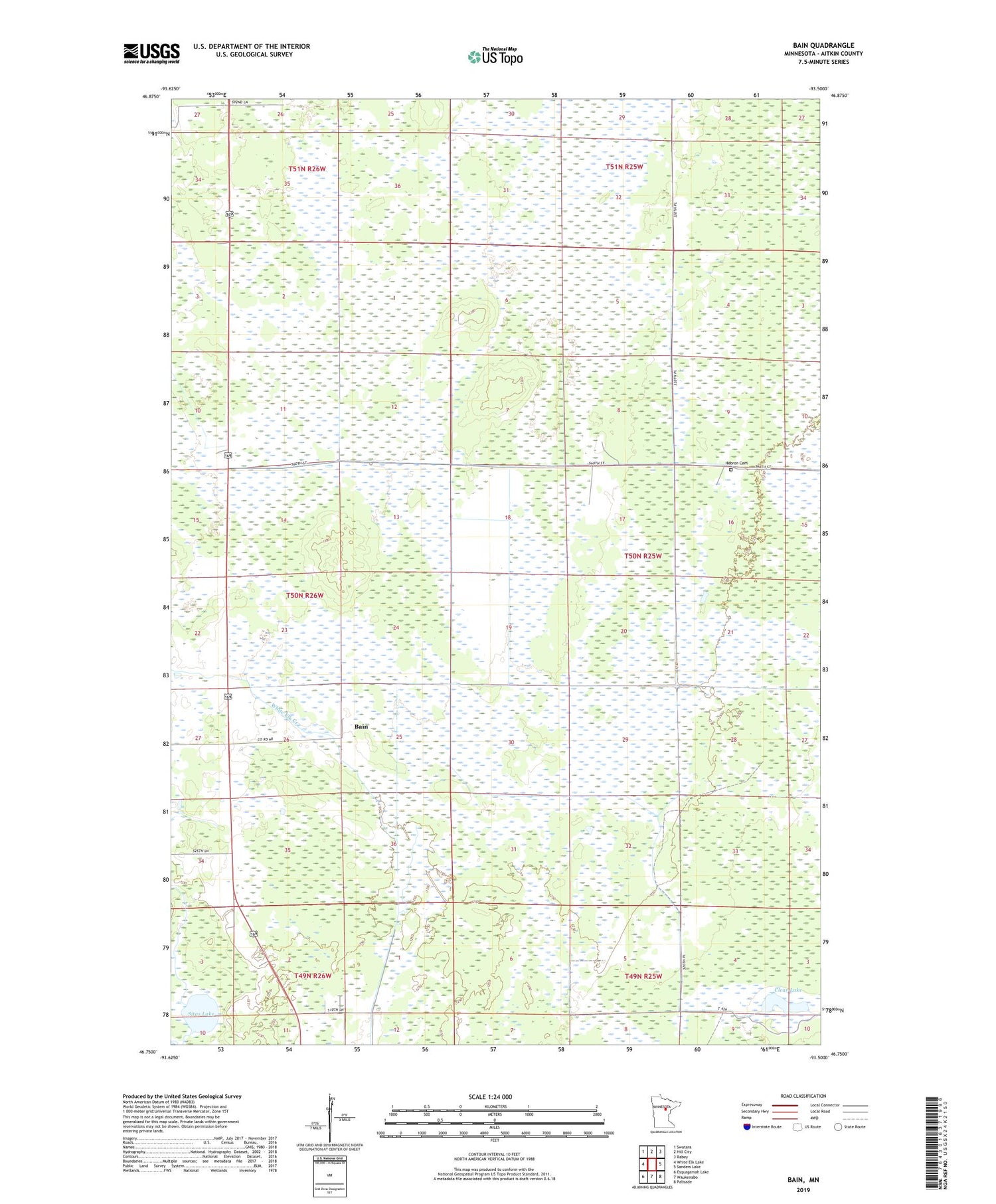 Bain Minnesota US Topo Map Image