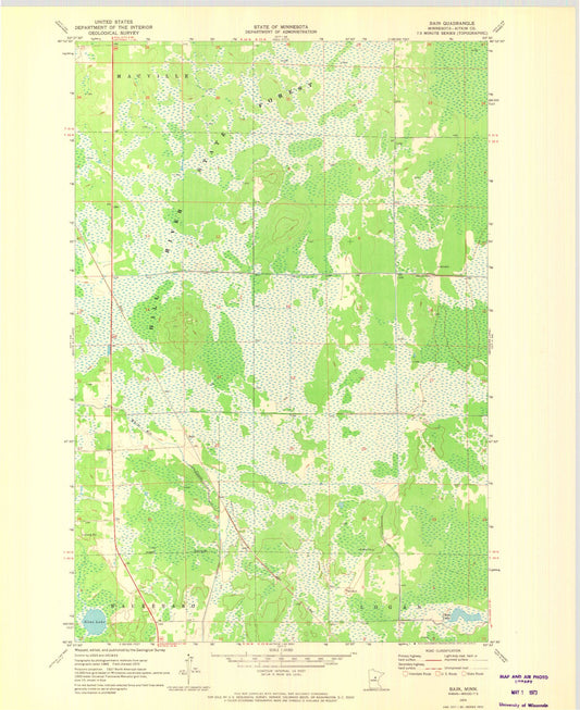Classic USGS Bain Minnesota 7.5'x7.5' Topo Map Image