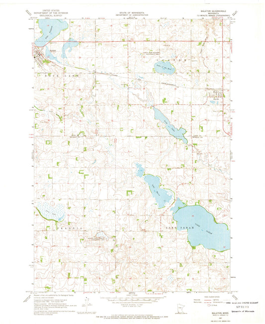Classic USGS Balaton Minnesota 7.5'x7.5' Topo Map Image