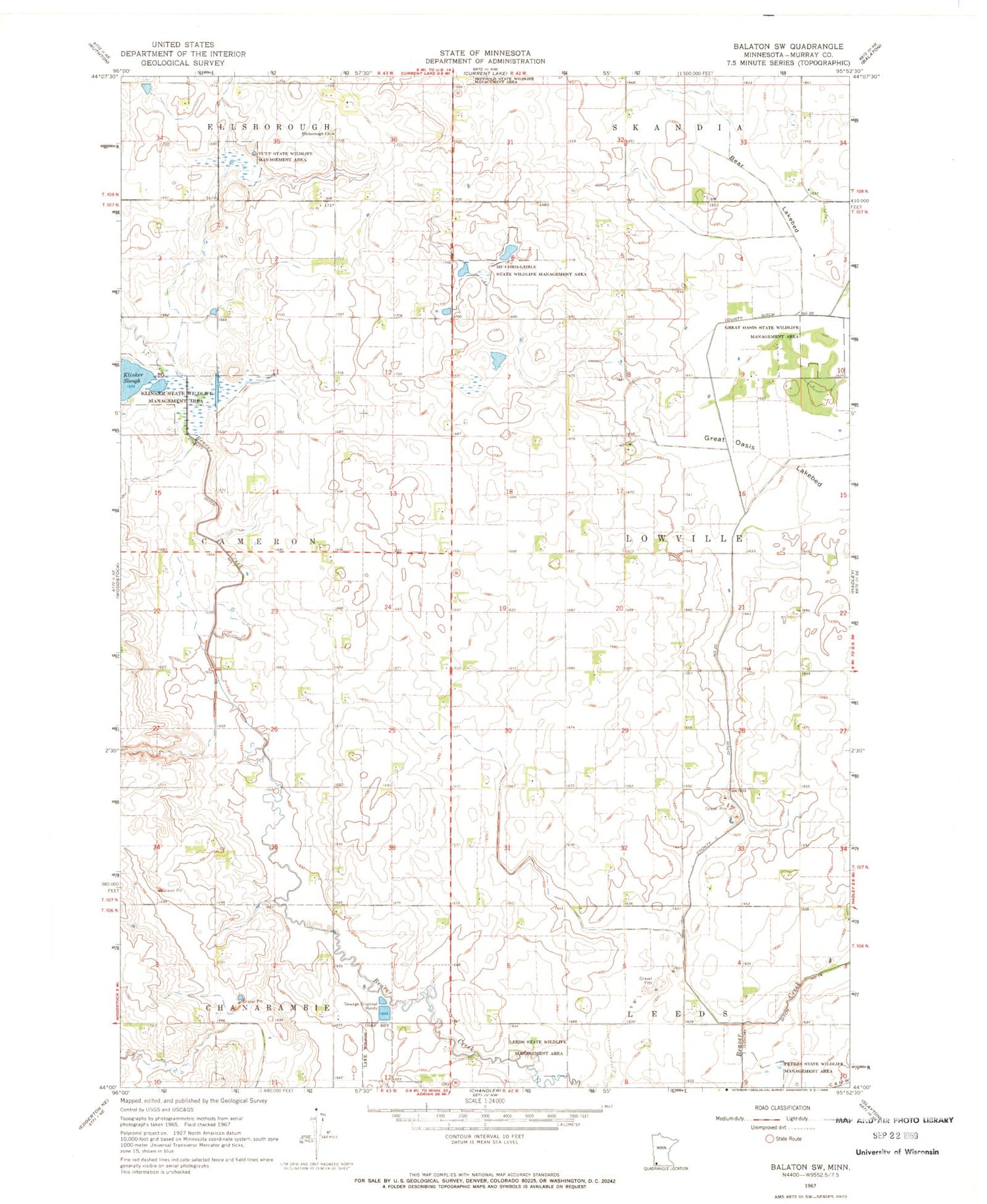 Classic USGS Balaton SW Minnesota 7.5'x7.5' Topo Map Image