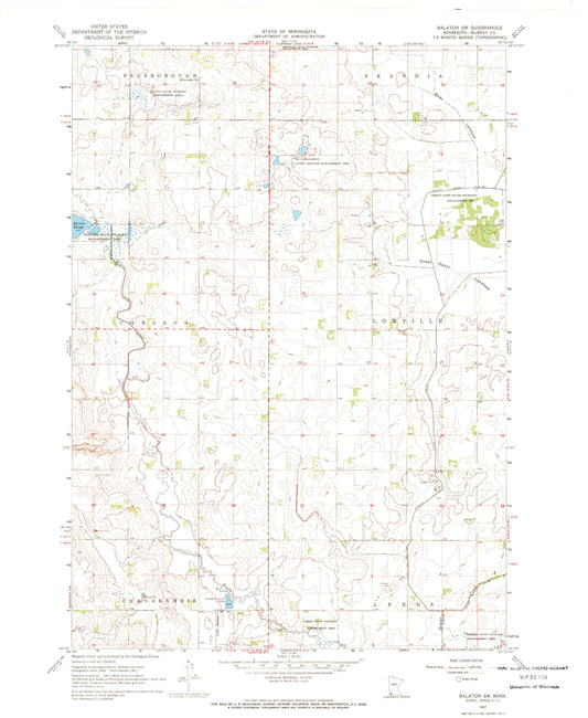 Classic USGS Balaton SW Minnesota 7.5'x7.5' Topo Map Image