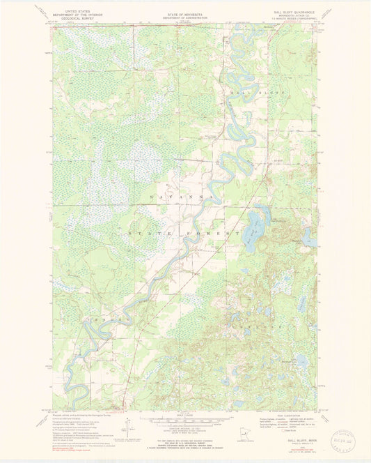 Classic USGS Ball Bluff Minnesota 7.5'x7.5' Topo Map Image