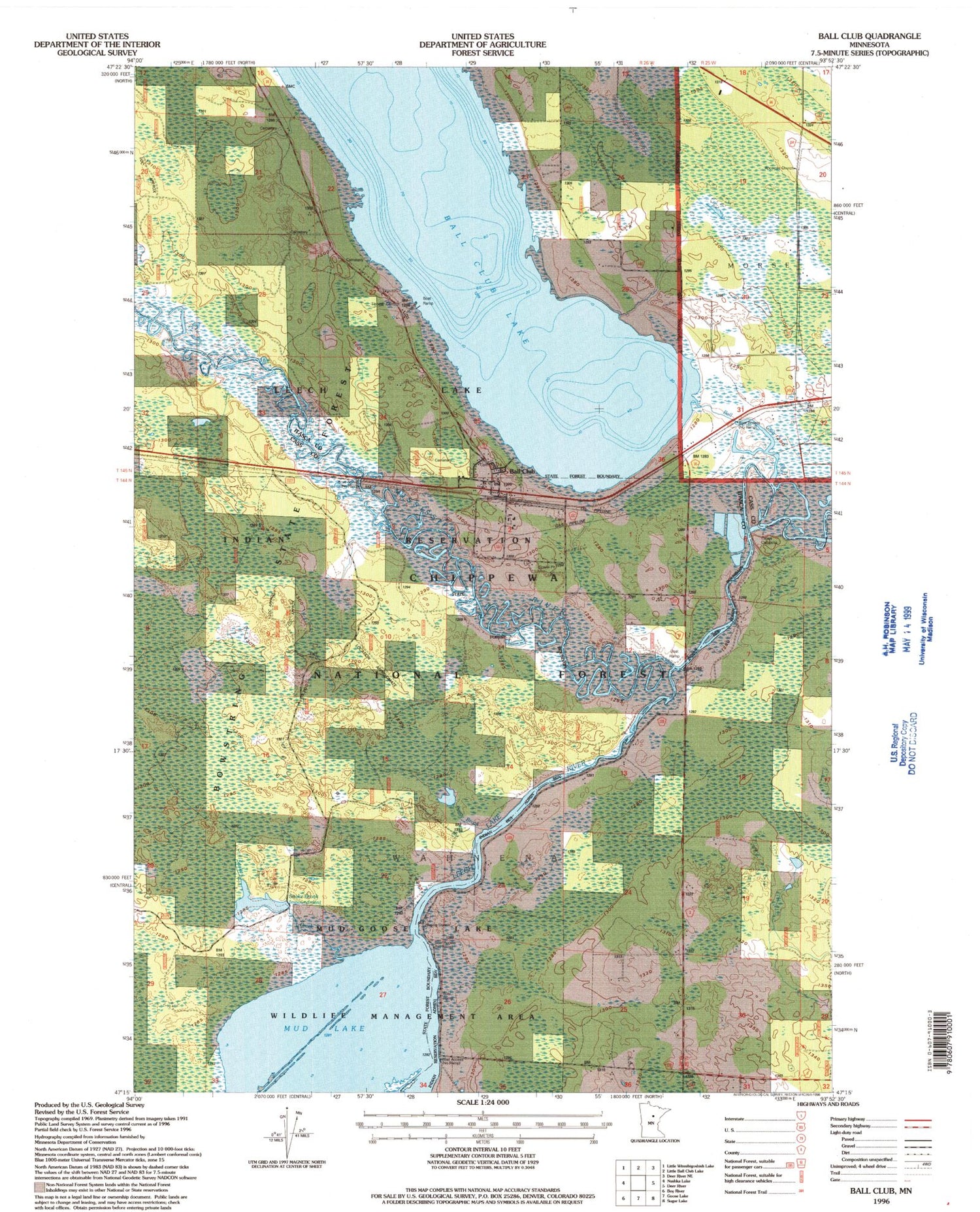 Classic USGS Ball Club Minnesota 7.5'x7.5' Topo Map Image