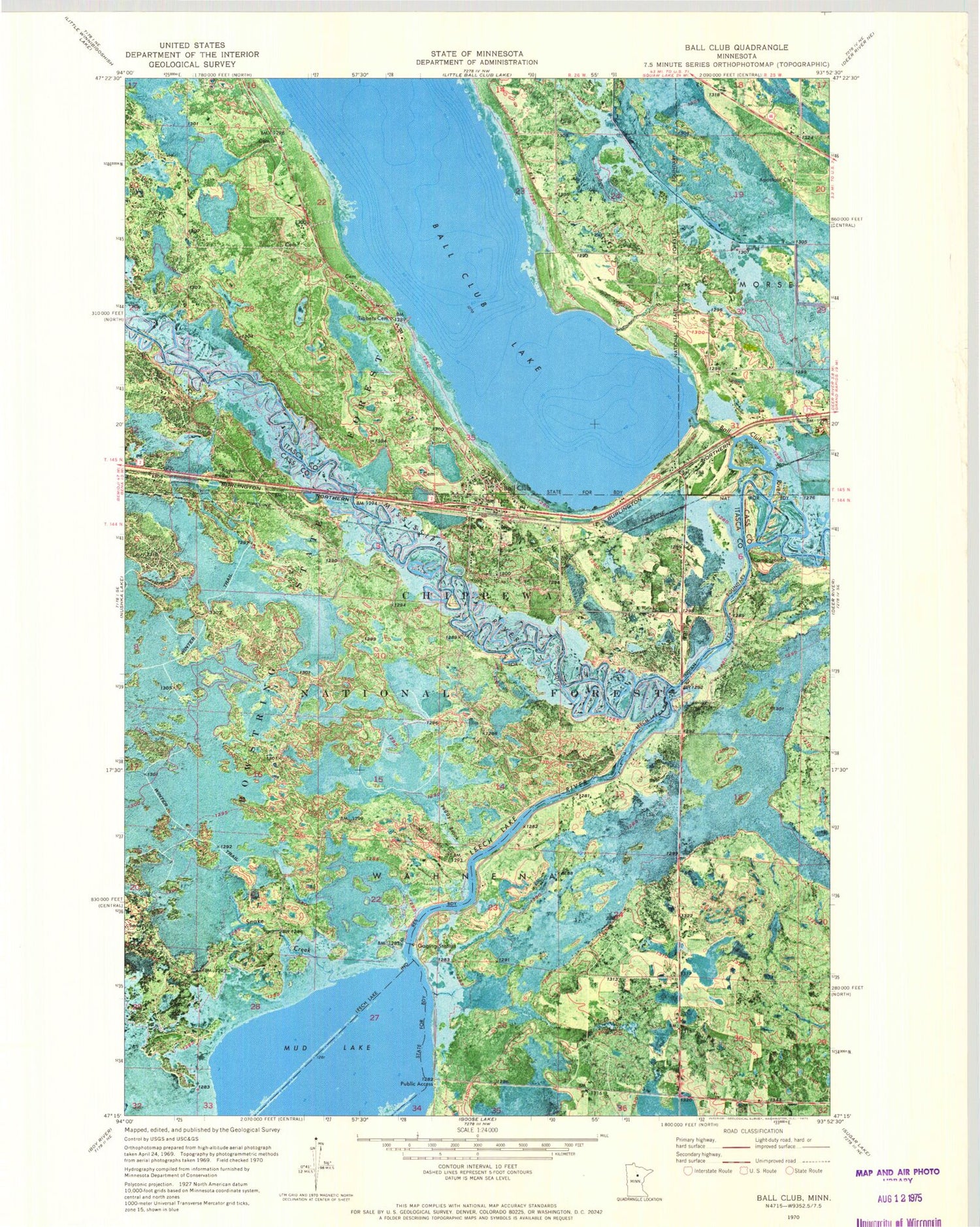 Classic USGS Ball Club Minnesota 7.5'x7.5' Topo Map Image