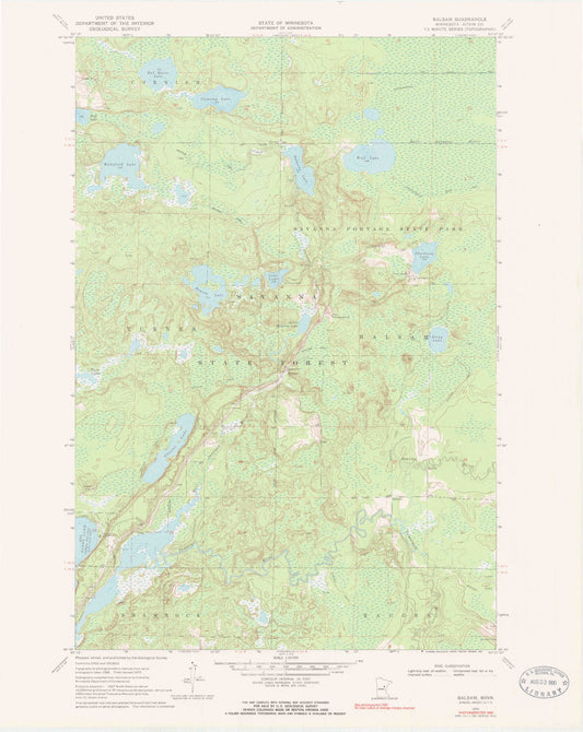 Classic USGS Balsam Minnesota 7.5'x7.5' Topo Map Image