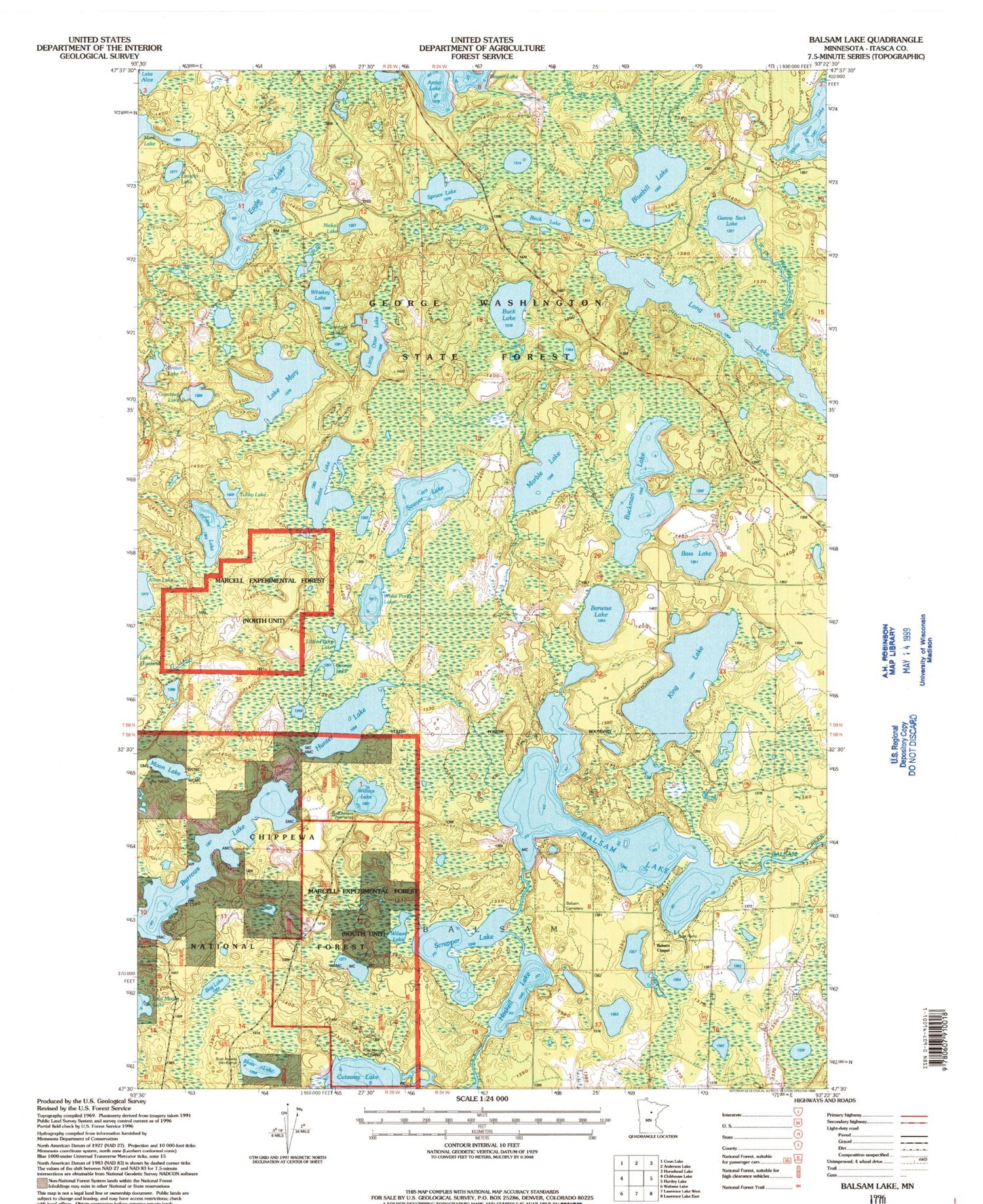 Classic USGS Balsam Lake Minnesota 7.5'x7.5' Topo Map Image
