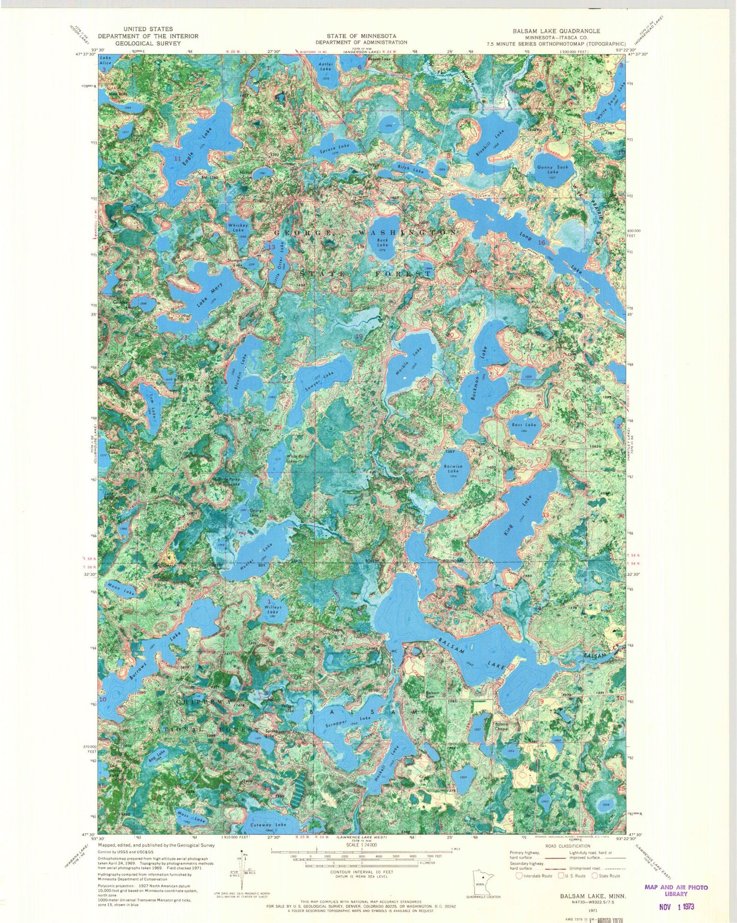 Classic USGS Balsam Lake Minnesota 7.5'x7.5' Topo Map Image