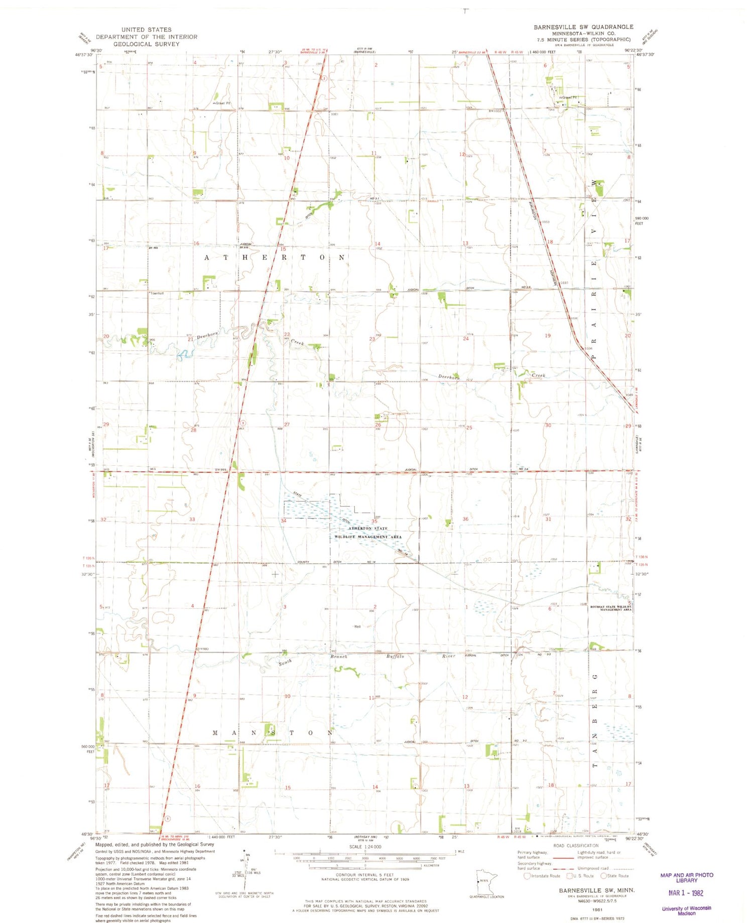 Classic USGS Barnesville SW Minnesota 7.5'x7.5' Topo Map Image