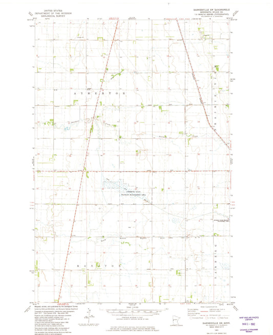 Classic USGS Barnesville SW Minnesota 7.5'x7.5' Topo Map Image