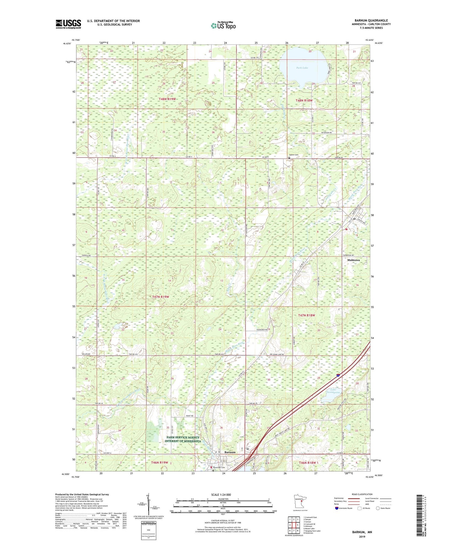 Barnum Minnesota US Topo Map Image